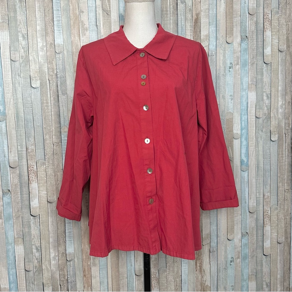 Eleven Stitch Design S Red Swing Button Down Shirt Top Blouse Lagenlook